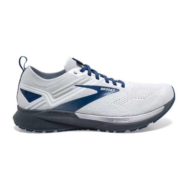 Brooks Men's Ricochet 3 Lightweight Road Running Shoes - White/Grey/Blue (QKRO69415)